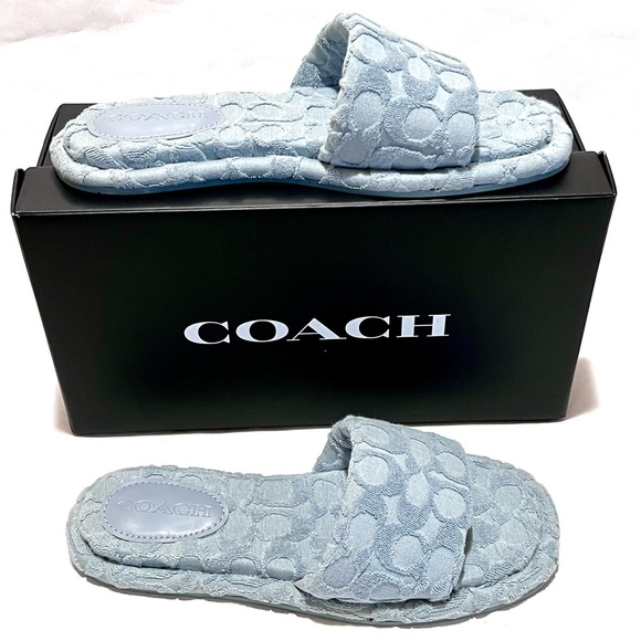 Coach Bridgett Sandal In Signature Terry Cloth Size 9.5 Aqua (Light Blue) - Picture 3 of 14